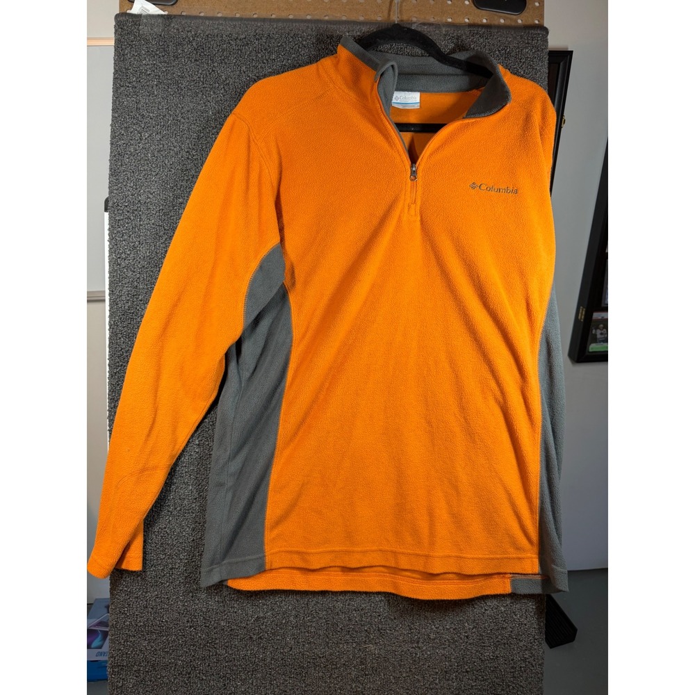 Columbia Fleece Pullover Mens Medium Orange Grey Quarter Zip Mock Neck
